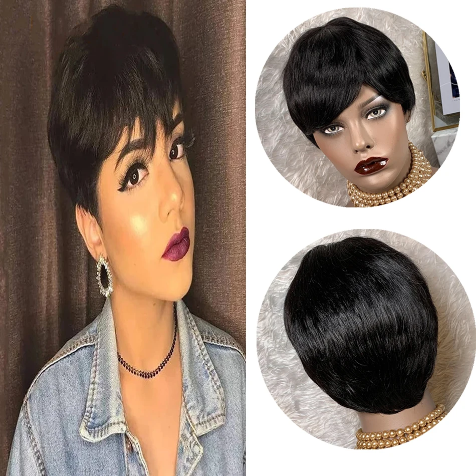 Short Bob Wigs Brazilian Virgin Bob Hair Full Mechanism 100% Human Hair Wig Straight Human Hair Wigs with Bangs for Black Women