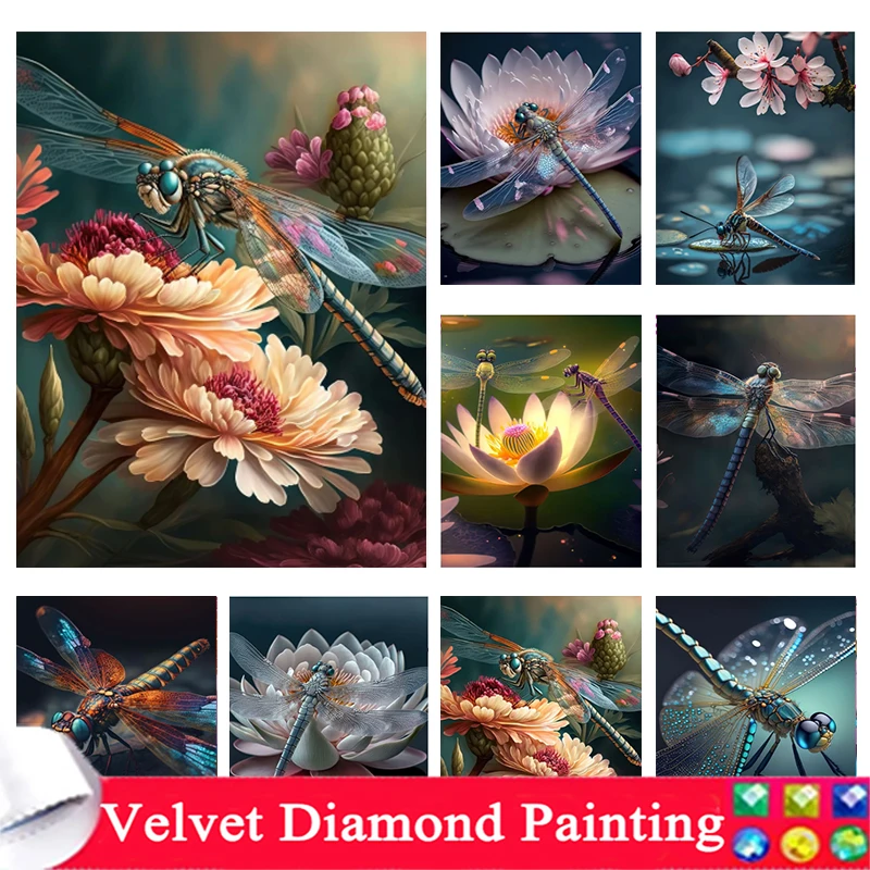 

Diamond Painting Colorful Dream Dragonfly Animal Wings Lotus Rhinestone Cross Embroidery Kit Living Home Room suit Decoration 86