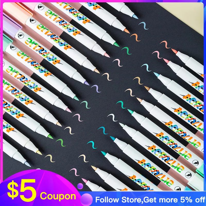 

Art Marker 12/24 Colors Acrylic Paint Pen Art Markers Nylon Brush Tip Opaque Water-Based Paint Quick-Dry Ink for All Surfaces