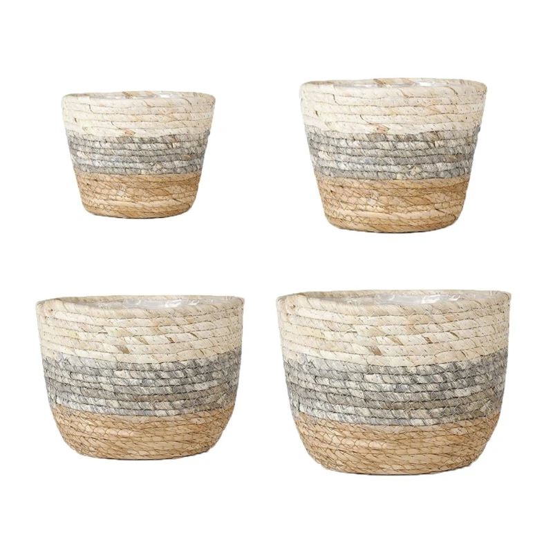 

Woven Plants Pots with Plastic Liners Decorative Flower Pot 4 Sizes for Outdoor