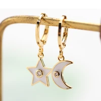 drop charm earring for women gold color star moon dangle earrings 2pcs copper cz korean style earings fashion jewelry 2021 gifts