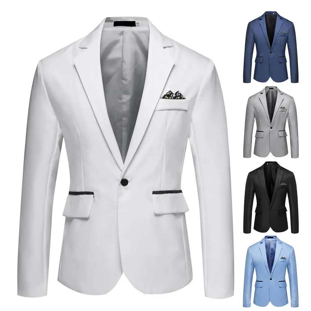 

Men Blazer Solid Color Male Fine Stitching Good Touch Pockets Suit Coat Formal Blazer for Wedding