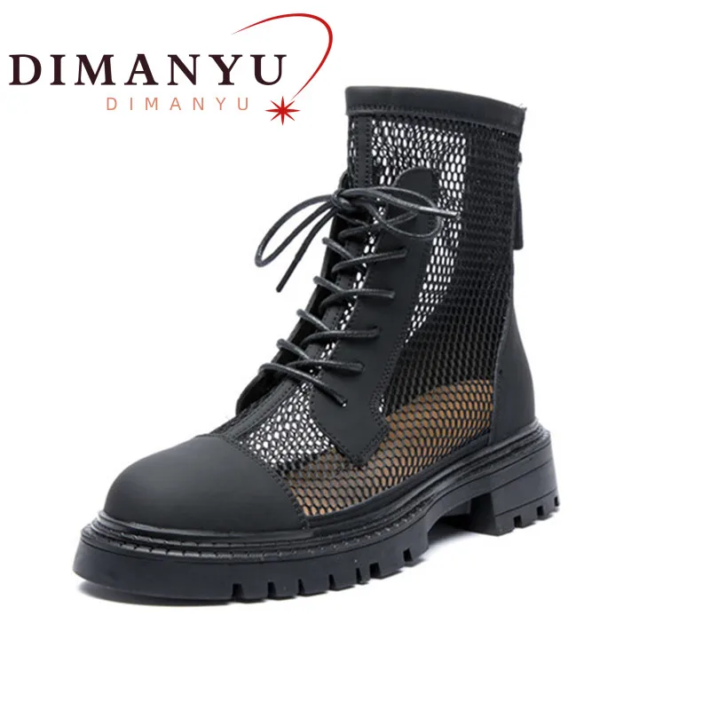 

DIMANYU Summer Boots Women Fashion 2023 New Genuine Leather Women Ankle Boots Mesh Non-slip Large Size Women Marton Boots