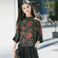 2022 chinese flower print blouse woman traditional vintage cheongsam hanfu tea service loose qipao chinese oriental tang suit