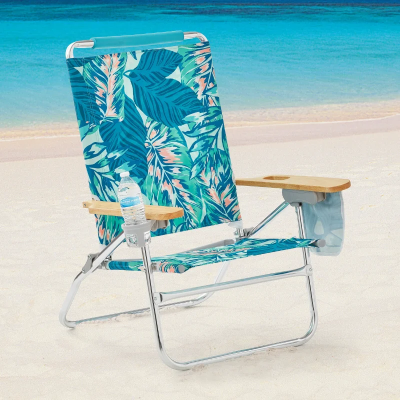 

2-Pack Mainstays Wood Arm Reclining Comfort Height Beach Chair, Green Palm