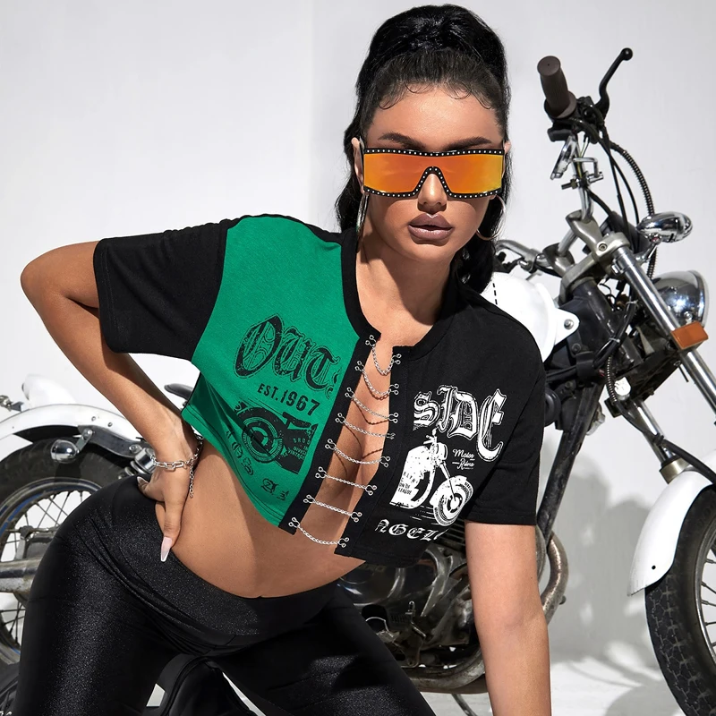 

2022 Spring And Summer New Female Decoration Exposed Navel Fashion Temperament Shortsleeve Printing Sexy Women Shor Tshirt