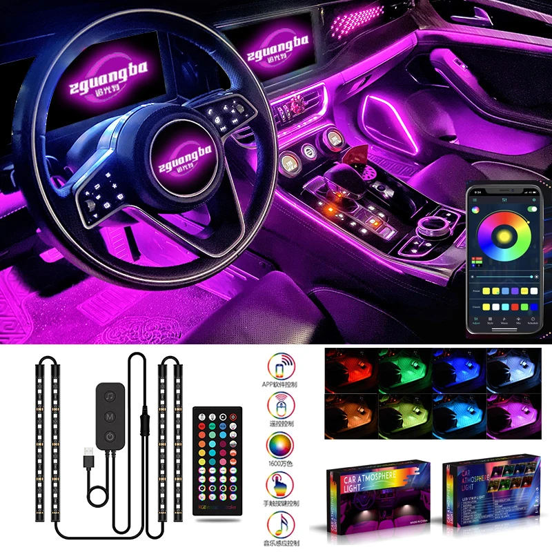 

LED Car Interior Decorative Light Strip RGB Flexible EL Wire By APP Control Automobile Atmosphere Lamp Neon Light Strip