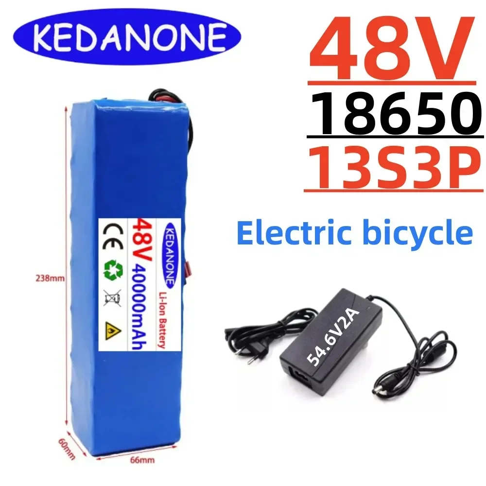 

Batería de alta potencia para bicicleta eléctrica, pila de 48V 13s3p 40Ah, 2023 W, BMS con enchufe cargador, novedad de