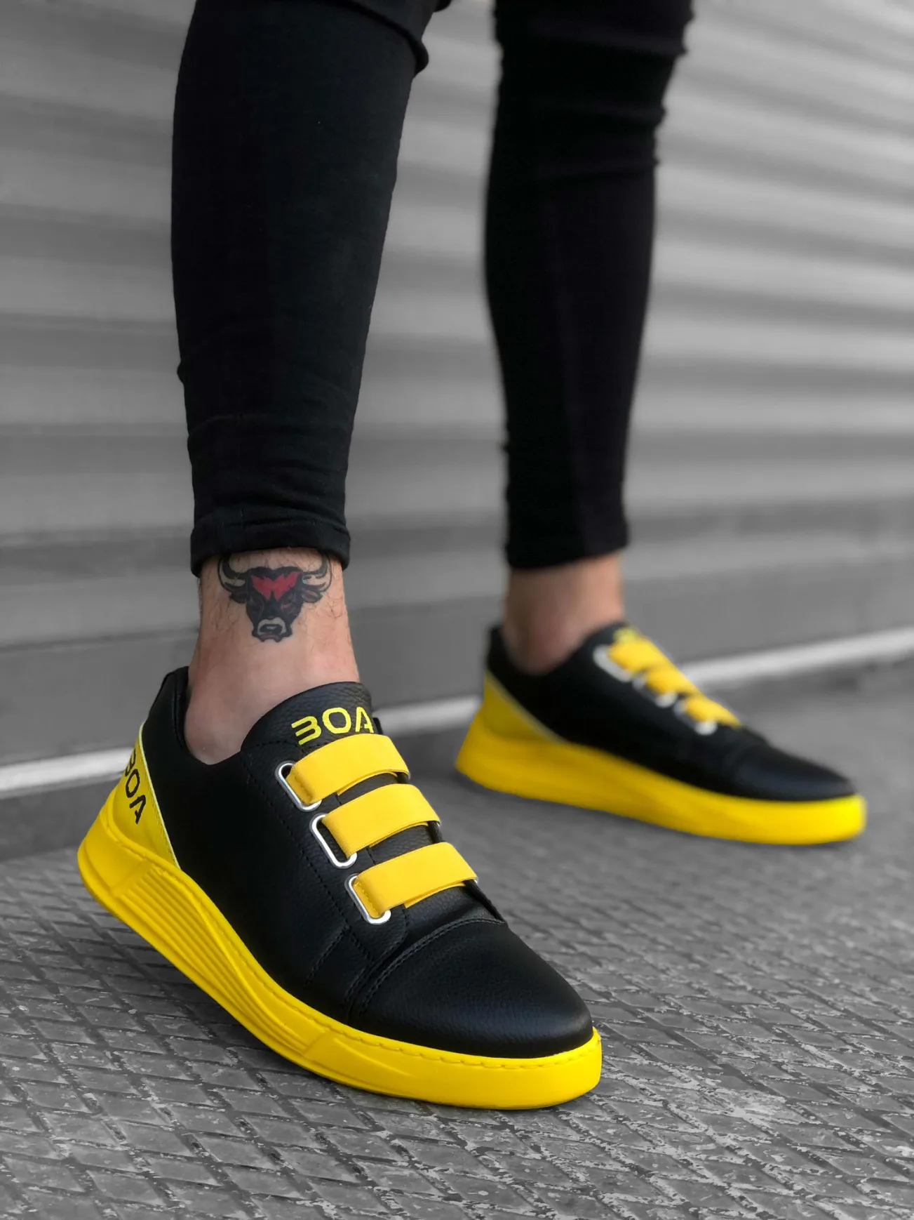 

BOA Causal Men Shoes Black Color High Yellow Base 3 Bantlı Stylish Trend Original Design Brand New Pattern Trend Style BA0179