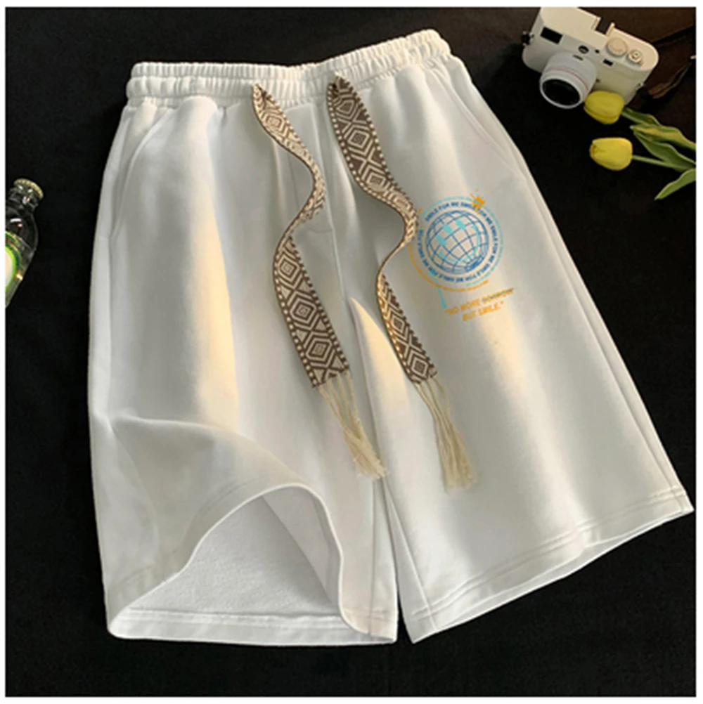 2023 New Women's Summer Smiling Face Printed Sports Shorts Loose Relaxed Wide Leg Capris