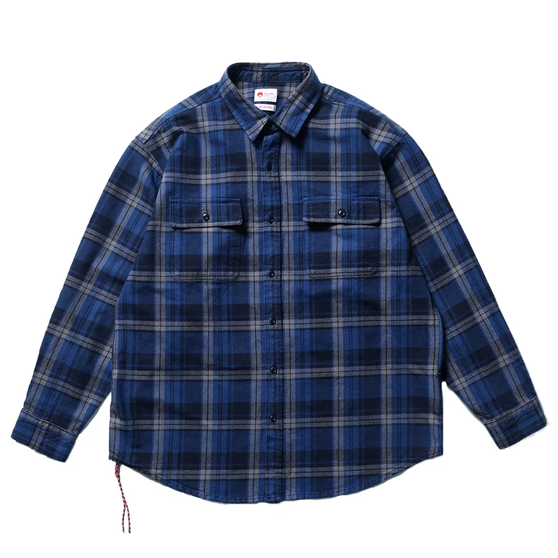 

BEAMS 22SS Spring And Autumn Japanese Fashion Thickened Blue Plaid Shirt Men And Women Casual Cotton Shirt