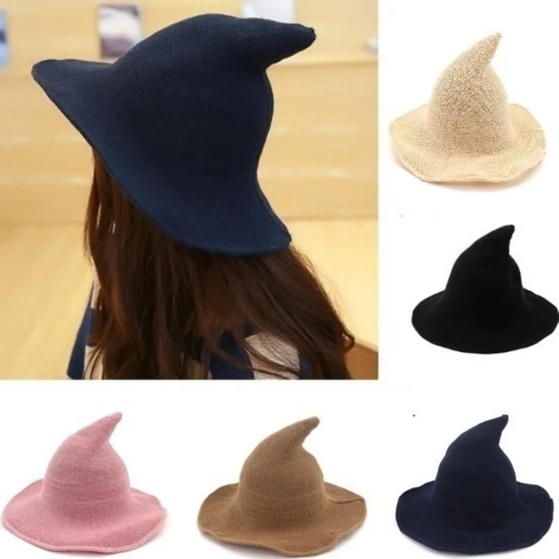 

Women Modern Witch Hat Foldable Cotton Cap Hat Masquerade Adult Kids Halloween Witch Hats Cosplay Costume Hat Accessories