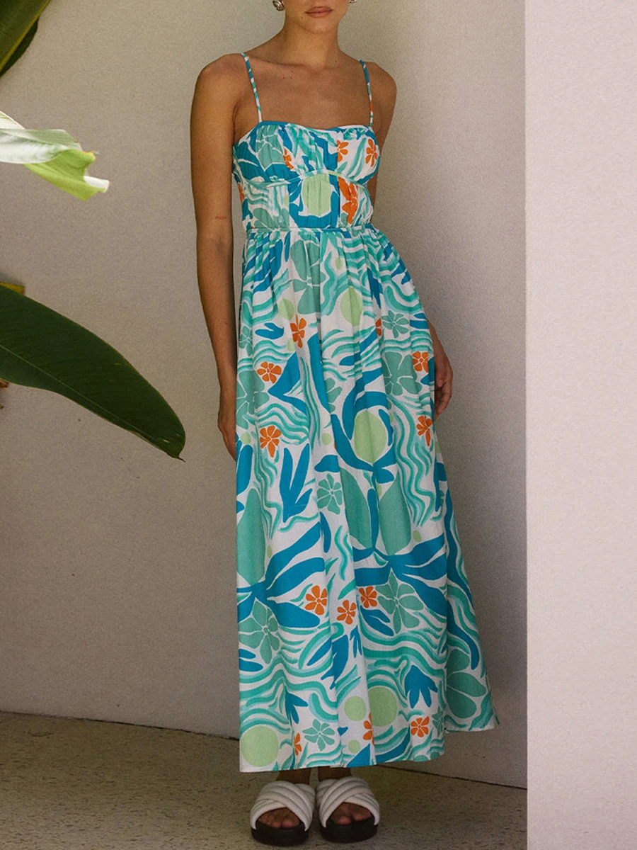 Женское Цветочное платье на бретельках PMIYS длинное платье-миди без рукавов с