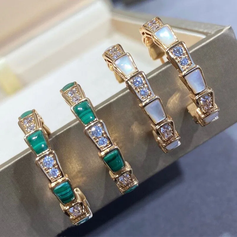 

Hot Selling New 925 Sterling Silver Inlaid Natural Stone Snake Bone Women's Earrings Fashion Personality Luxury Brand Jewelry