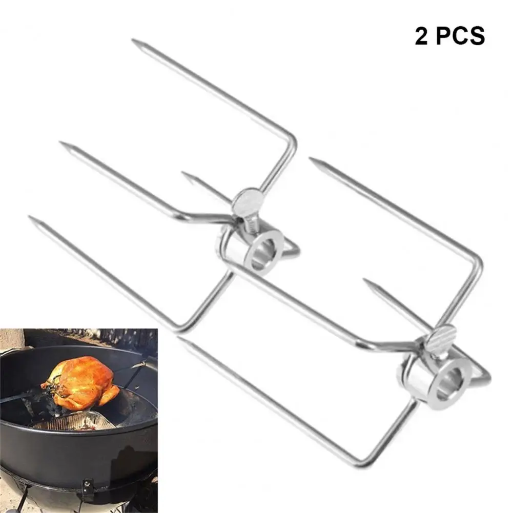 

2Pcs BBQ Fork Durable Long Service Life Smooth Stable Stain Steel Skewer Skewer for Chicken