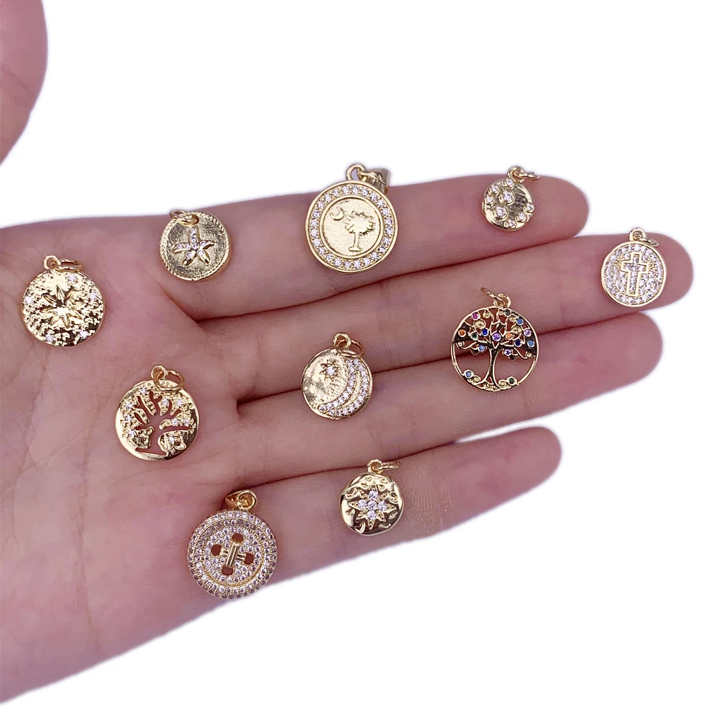 

2023 Luxury Pendant Tree Of Life/Cross/Satr/Moon Colorful CZ Cubic Zirconia Gold Plated For Women Jewelry Necklace Accessories