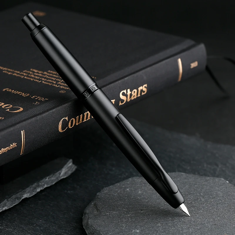 Smoothly Brand MAJOHN A1 Retro Matte Black Retractable Fountain Pen 0.4mm Extra Fine Nib Press Ink Pens for Writing Stationery