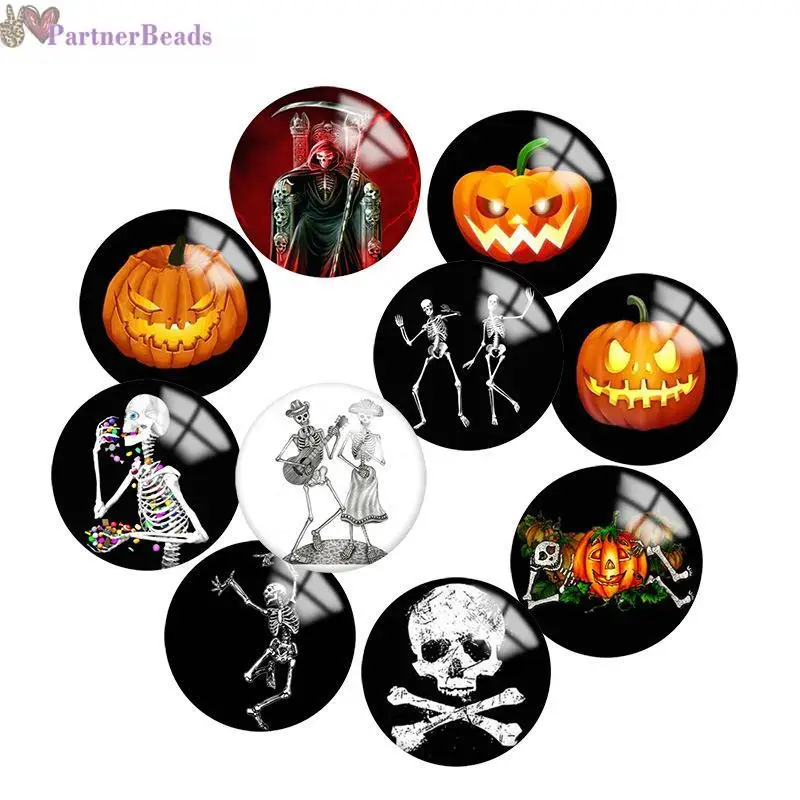 

Halloween skull Round Photo Glass Cabochon Demo Flat Back Making Findings 20mm Snap Button N3771