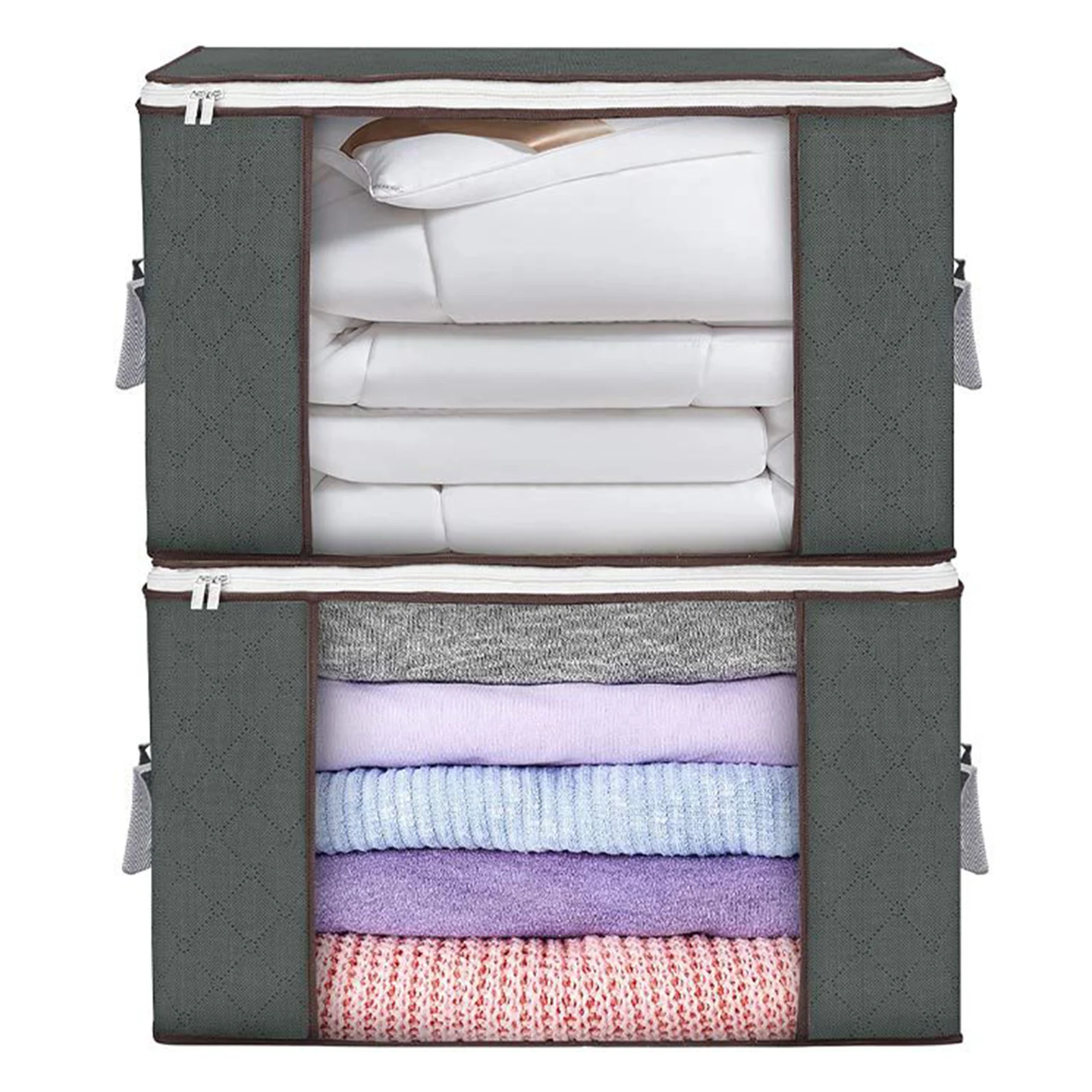 

90L Zippered Storage Bag for Closet Comforter Pillow Quilt Bedding Clothes Blanket Storage Organizer Bag for Home