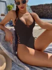 Сексуальный слитный купальник на шнуровке с косточками, женский купальник, однотонный черный бандажный купальный костюм с высоким вырезом и открытой спиной, монокини 2022