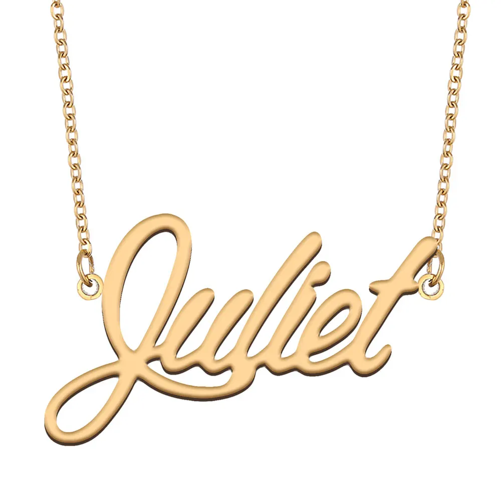 

AOLOSHOW Juliet Name Necklace Stainless Steel for Women Jewelry Gold Color Nameplate Pendant Font Letters Choker Necklaces