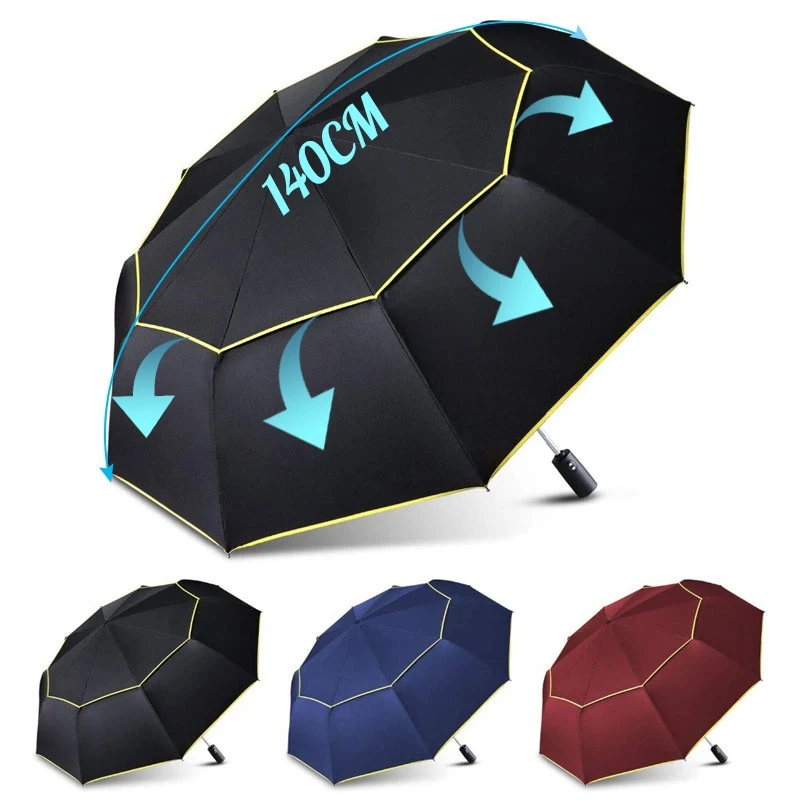 

120CM Automatic Double Big Umbrella Rain Women 3Folding Wind Resistant Large Umbrella Men Family Travel Business Car Umbrellas