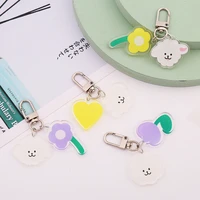 cartoon cute white dog flower key holder kawaii backpack schoolbag zipper decorative pendant creative car keychain toy couple