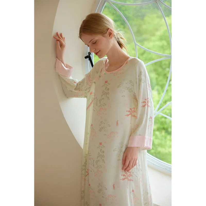 2024 летние атласные ночные рубашки в китайском стиле элегантная женская ночная