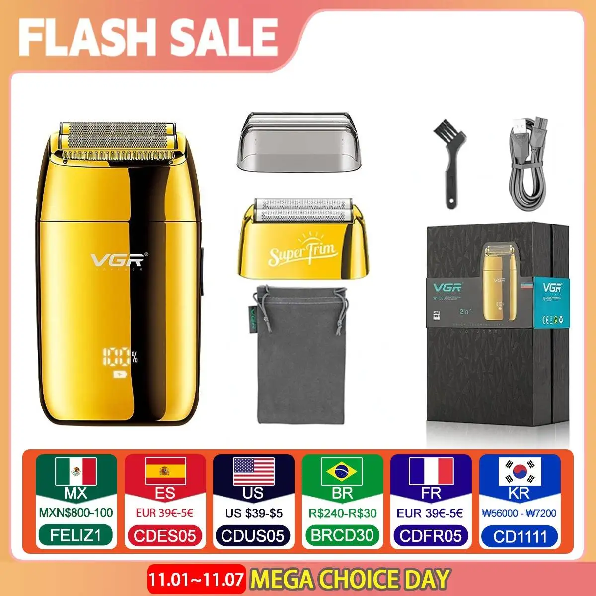 Электробритва VGR Для Мужчин Перезаряжаемая Батарея Профессиональный Триммер