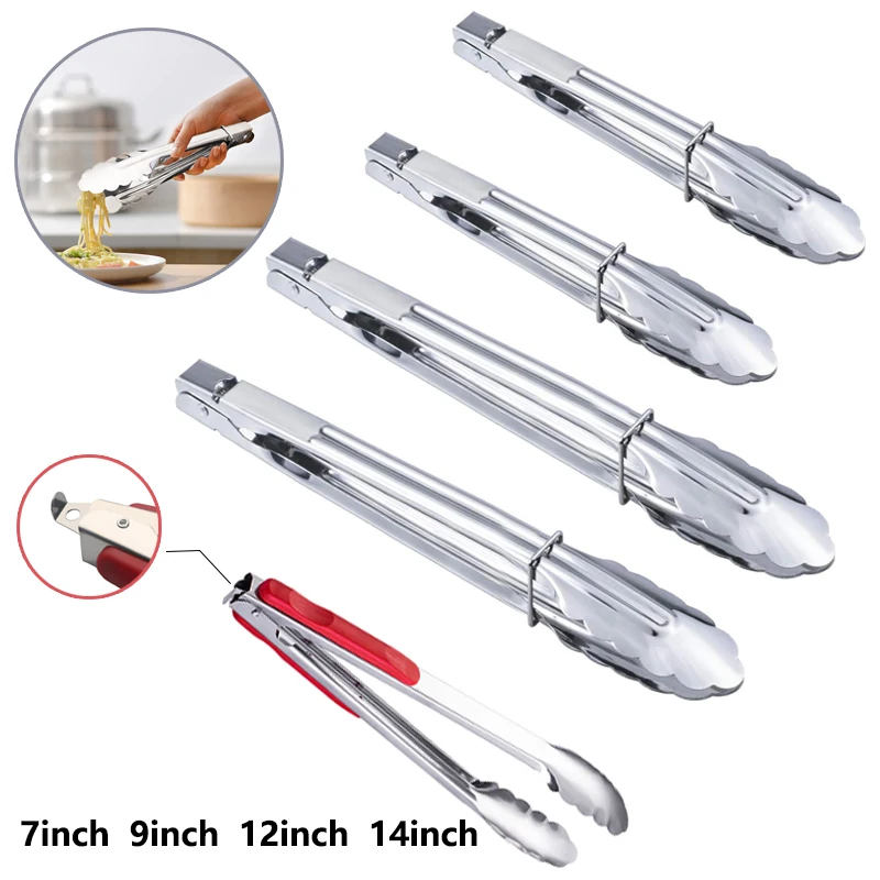

1pcs Stainless Steel Silicone Tong Non-slip Cooking Grill Clamp Cooking Utensils Clamp BBQ Salad Tools Grill Kitchen Accessories
