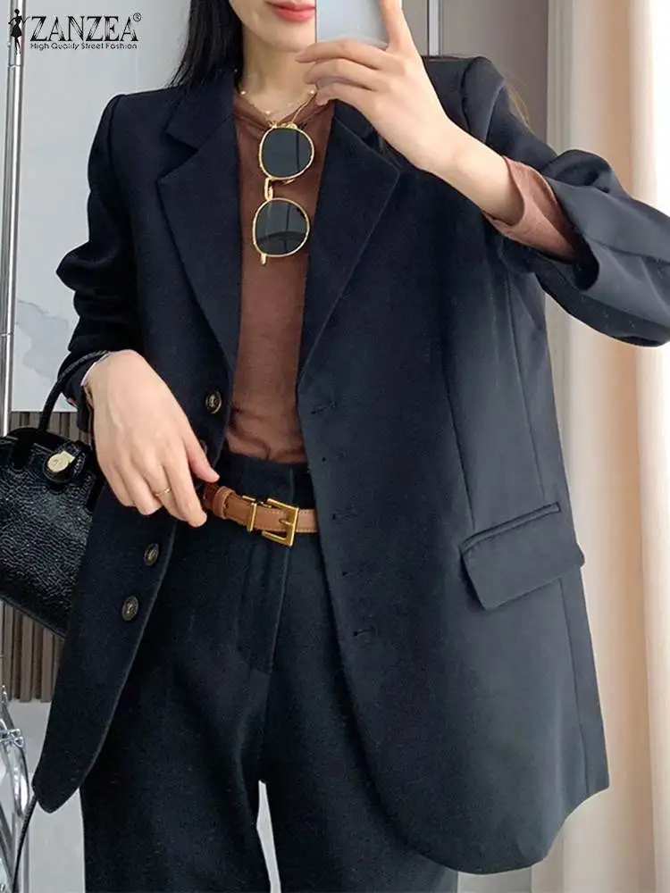 ZANZEA Women Suits Blazer Spring Autumn Long Sleeve Outwears Casual Solid Single Breasted Suits Coats Office Lady Casual Blazer