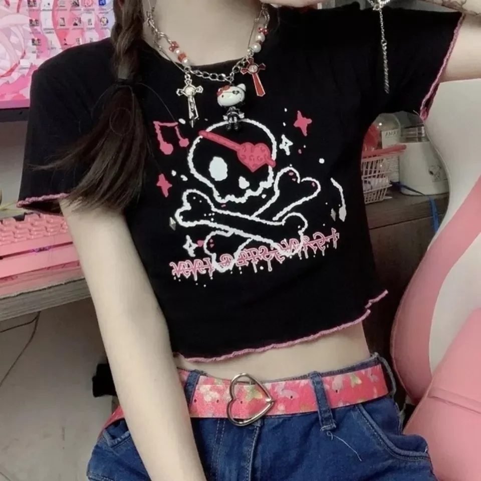 

NEW 2023 Print Harajuku Female women t-shirts Kawaii Short Anime T Shirt HipHop Summer Women tee Streetwear crop Tops y2k