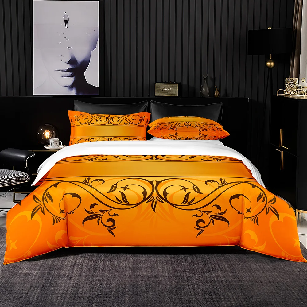 

Retro Black Vine Bedding Set Simply Euro Duvet Cover & Pillowcase Bright Orange Quilt Cover Quality Soft Set for Queen King Bed