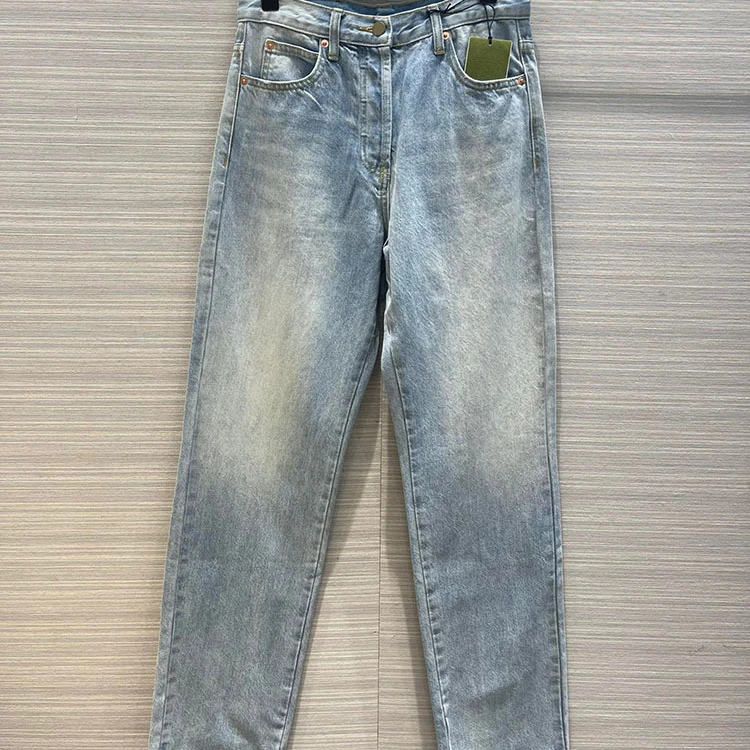 

High-end Washed Blue Denim Pants For Women Top Quality High Waist Jeans Autumn 2022 Casual Commute Straight Loose Denim Pants