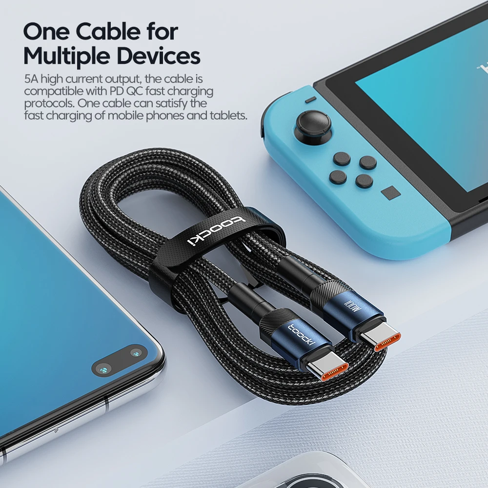 USB-кабель Toocki с Type C на 100/60 Вт для Samsung Xiaomi Huawei Macbook