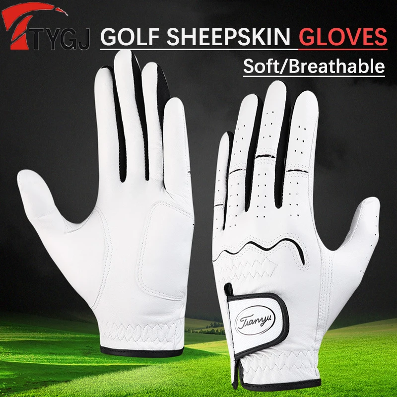 

TTYGJ 1 Pcs Men Golf Gloves Sheepskin Male Elastic Sports Mittens Mens Left Hand Non-slip Golf Gloves Man Mitten Hook and Loop