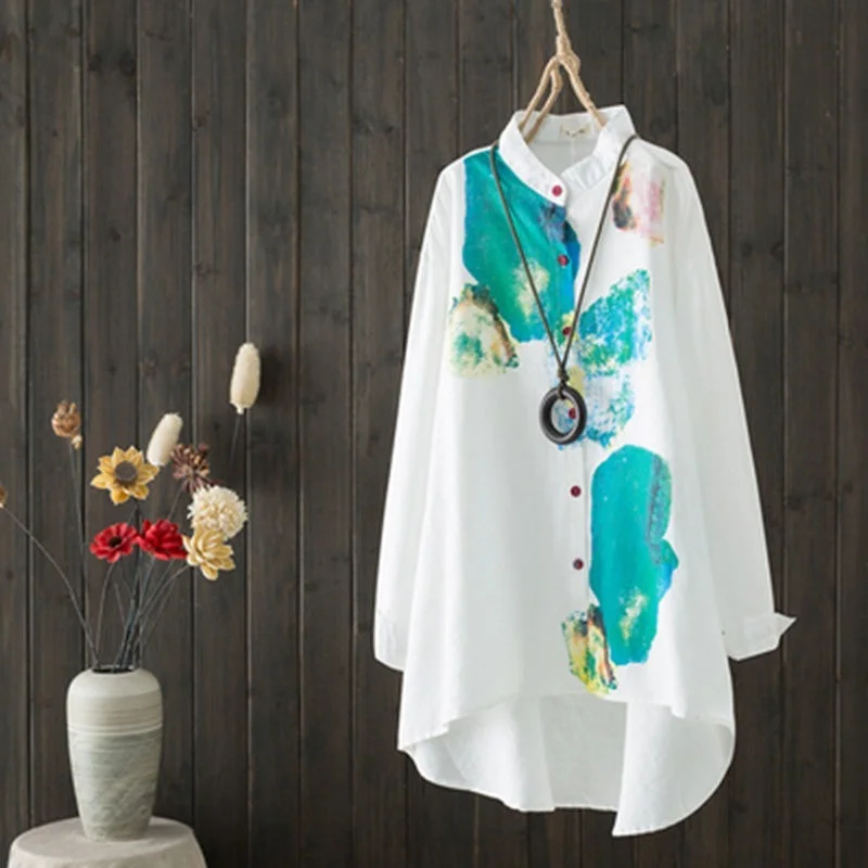 Рубашка женская демисезонная с длинным рукавом и воротником-стойкой - купить по