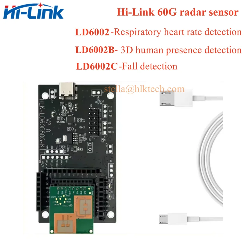 

Новый 60 ГГц HLK-LD6002 LD6002B LD6002C FMCW радарный модуль respiratory человека сигнализация обнаружение сердечного ритма обнаружение дыхания падения 60G CE