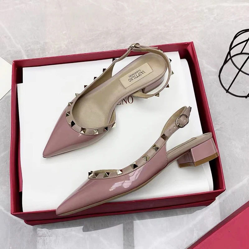 Real Leather Women's Sandals Summer 2023 Luxury Brand Woman Shoes Fashion Casual Rivets Shoes Designer Chunky Heel Ladies Shoes