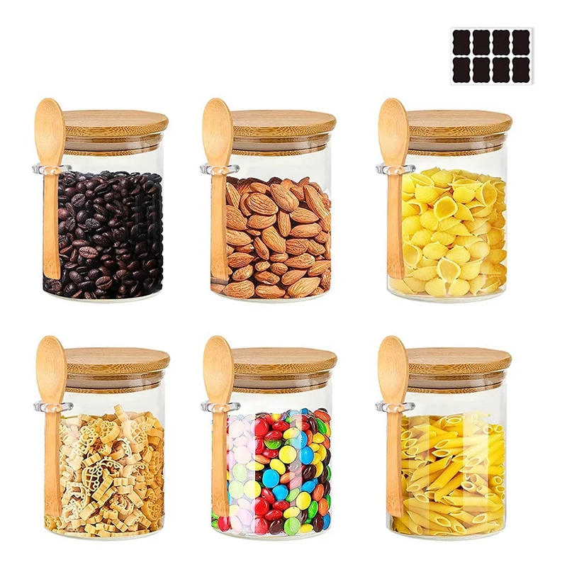 

Glass Jars With Bamboo Lid & Spoons, Glass Jar With Airtight Lid, 15 Oz/450ML Glass Food Storage Containers