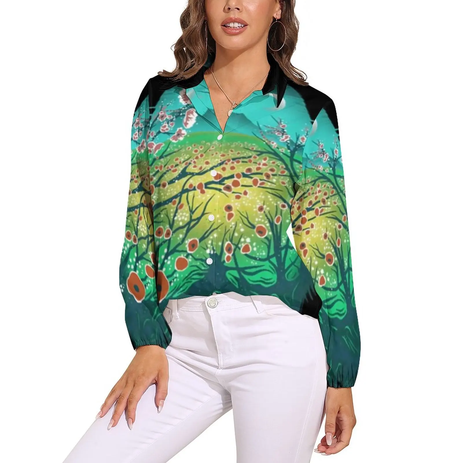 

Женская Свободная блузка с длинным рукавом, в стиле оверсайз