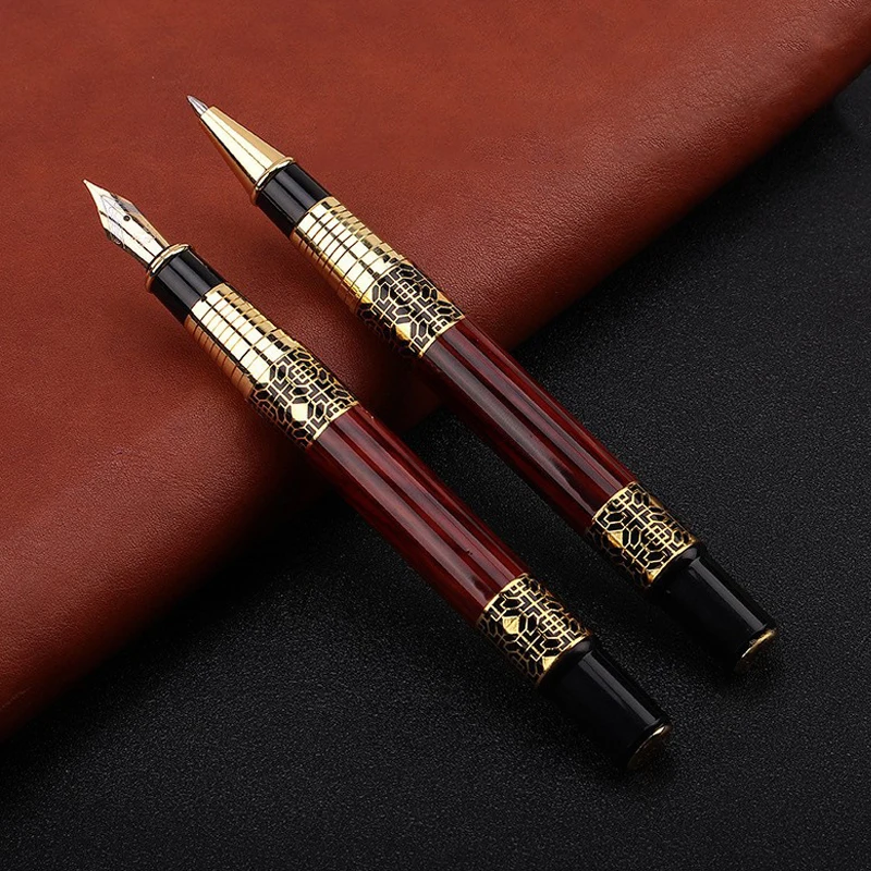 

High Quality Chinese Style Retro Mahogany Fountain Pens Luxury Metal Business Signature Writing Stationery Office Ballpoint Pen