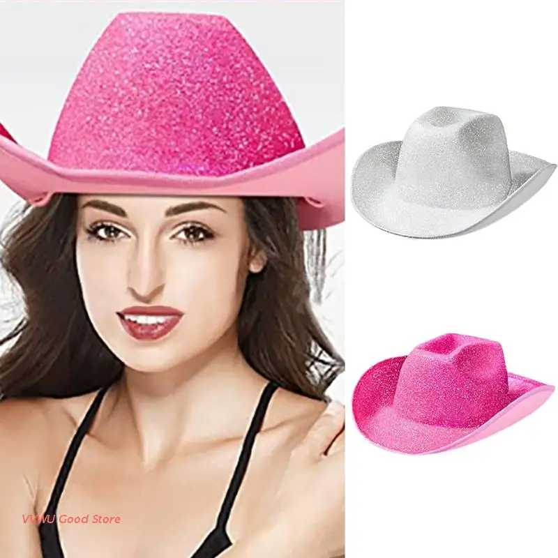

Space Cowgirl Hats Glitter Rave Cow Girl Hat with Sequins Surface White or Pink