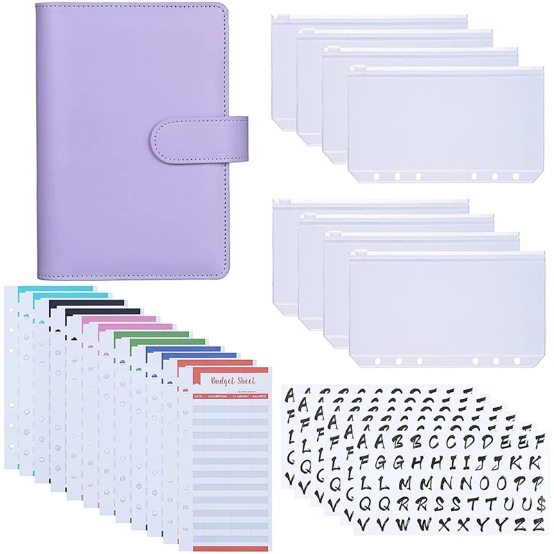 

A6 PU Binder Case,with A6 Binder Pockets 12 Expense Budget Sheets Sticker Labels for 26 Categories Ring Budget Binder