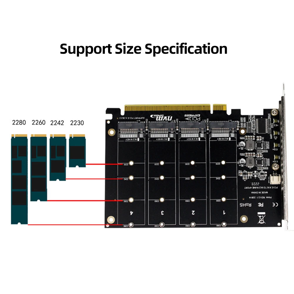 4-портовый твердотельный накопитель M.2 NVME для считывателя PCIE X16 карта расширения
