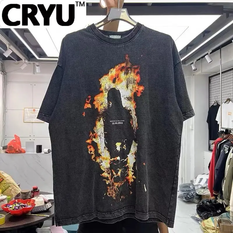 

CRYU Flame printed retro wash short sleeve t-shirt