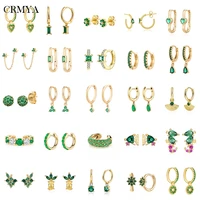 crmya gold silver filled hoop stud drop clip earrings for women vintage green zircon womens earrings 2022 jewelry wholesale