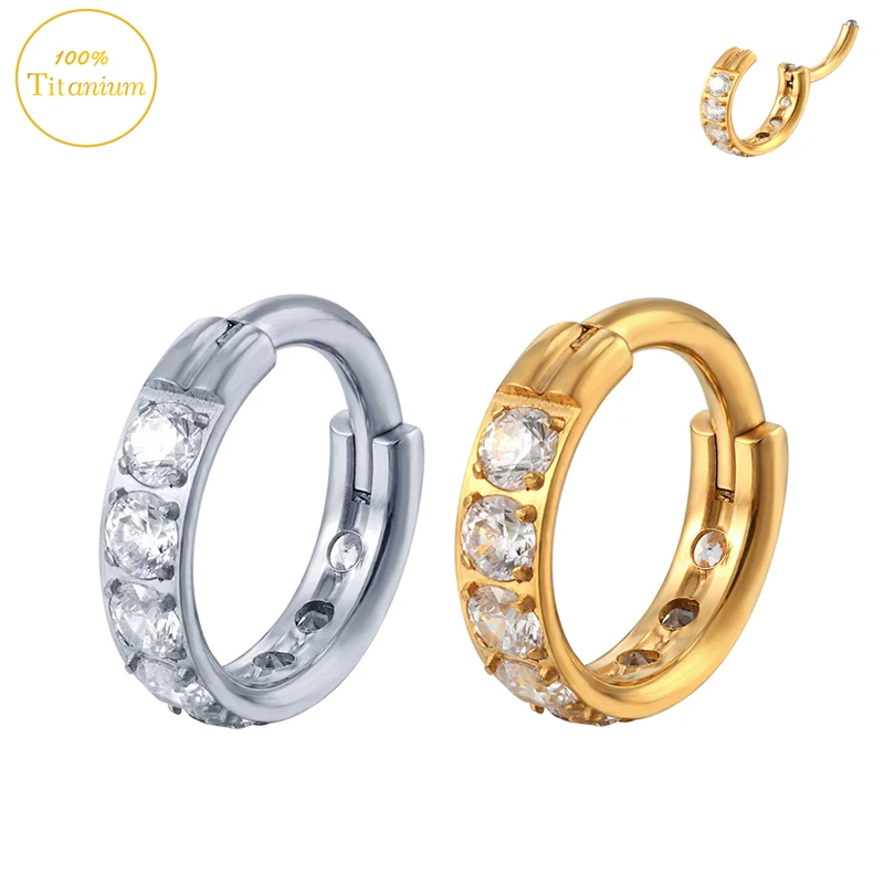 

G23 Titanium Nose Piercing Nose Ring Zircon High Segment Clickers Septum Hoop Cartilage Tragus Earrings Fashion Body Jewelry 16G