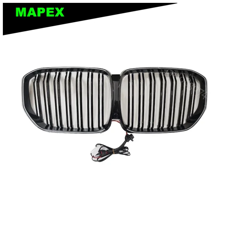 Фото Подходит для BMW X5 2019-2022 гг., двухлинейная черная модель G05, решетка с подсветкой и светодиодной подсветкой №2