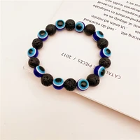 trendy natural black lava stone bracelet fashion men elastic beads evil eye bracelet for women jewelry gift friendship